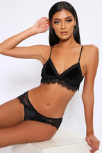 Load image into Gallery viewer, Black Lace Bralette Lingerie Set With Velvet Details