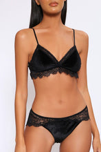 Load image into Gallery viewer, Black Lace Bralette Lingerie Set With Velvet Details