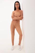 Load image into Gallery viewer, Camel Long Sleeve Cropped Ponte Sweat Loungewear Set