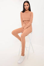 Load image into Gallery viewer, Camel Long Sleeve Cropped Ponte Sweat Loungewear Set