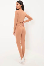 Load image into Gallery viewer, Camel Long Sleeve Cropped Ponte Sweat Loungewear Set
