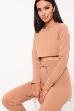 Load image into Gallery viewer, Camel Long Sleeve Cropped Ponte Sweat Loungewear Set