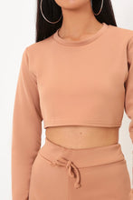 Load image into Gallery viewer, Camel Long Sleeve Cropped Ponte Sweat Loungewear Set