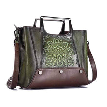 Load image into Gallery viewer, Embossed Genuine Leather Top Handle Handbag