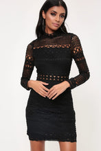 Load image into Gallery viewer, Black High Neck Crochet Lace Dress