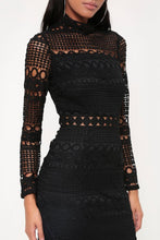 Load image into Gallery viewer, Black High Neck Crochet Lace Dress