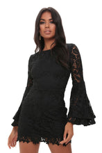 Load image into Gallery viewer, Black Crochet Lace Flare Sleeve Dress