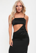 Load image into Gallery viewer, Black Satin Cut Out Midi Dress
