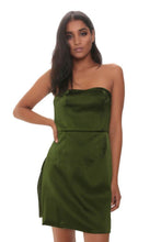 Load image into Gallery viewer, Khaki Satin Bandeau Mini Dress
