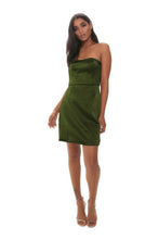 Load image into Gallery viewer, Khaki Satin Bandeau Mini Dress