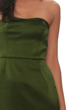 Load image into Gallery viewer, Khaki Satin Bandeau Mini Dress