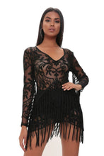 Load image into Gallery viewer, Black Embroidered Lace Fringed Dress