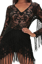 Load image into Gallery viewer, Black Embroidered Lace Fringed Dress