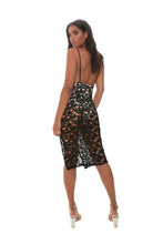 Load image into Gallery viewer, Black Crochet Lace Plunge Midi Dress