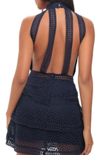 Load image into Gallery viewer, Navy Frill Crochet Lace Open Back Dress