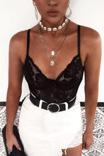 Load image into Gallery viewer, Black Floral &amp; Stripe Lace Bodysuit