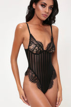 Load image into Gallery viewer, Black Striped Lace Bodysuit