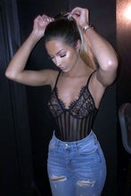 Load image into Gallery viewer, Black Striped Lace Bodysuit