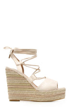Load image into Gallery viewer, Nude Tie Up Wedges