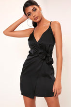 Load image into Gallery viewer, Black Cami Satin Wrap Dress