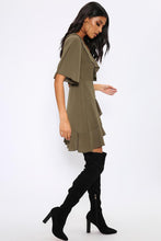 Load image into Gallery viewer, Khaki Ruffle Detail Wrap Mini Dress