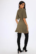 Load image into Gallery viewer, Khaki Ruffle Detail Wrap Mini Dress