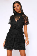 Load image into Gallery viewer, Black Crochet Lace Peplum Detail Dress