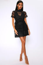 Load image into Gallery viewer, Black Crochet Lace Peplum Detail Dress