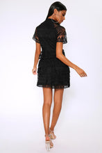 Load image into Gallery viewer, Black Crochet Lace Peplum Detail Dress
