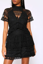 Load image into Gallery viewer, Black Crochet Lace Peplum Detail Dress