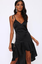 Load image into Gallery viewer, Black Ruffle Hem Satin Dress