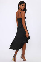 Load image into Gallery viewer, Black Ruffle Hem Satin Dress