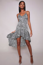 Load image into Gallery viewer, Leopard Print Ruffle Hem Satin Midi Dress
