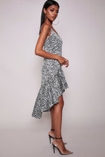 Load image into Gallery viewer, Leopard Print Ruffle Hem Satin Midi Dress