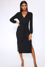 Load image into Gallery viewer, Black Chunky Rib Wrap Midi Dress