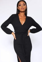 Load image into Gallery viewer, Black Chunky Rib Wrap Midi Dress