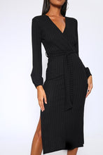 Load image into Gallery viewer, Black Chunky Rib Wrap Midi Dress
