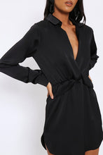 Load image into Gallery viewer, Black Long Sleeve Twist Front Satin Dress