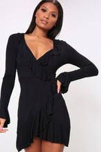Load image into Gallery viewer, Black Frill Wrap Dress