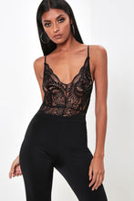 Load image into Gallery viewer, Black Strappy Lace Bodysuit