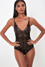 Load image into Gallery viewer, Black Strappy Lace Bodysuit