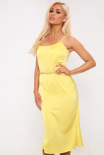 Load image into Gallery viewer, Lime Satin Strappy Midi Dress