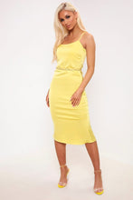 Load image into Gallery viewer, Lime Satin Strappy Midi Dress