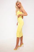 Load image into Gallery viewer, Lime Satin Strappy Midi Dress