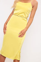 Load image into Gallery viewer, Lime Satin Strappy Midi Dress