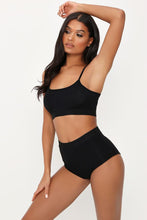 Load image into Gallery viewer, Black Banded Bralet &amp; High Waist Full Knickers Set