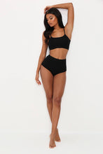 Load image into Gallery viewer, Black Banded Bralet &amp; High Waist Full Knickers Set