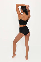 Load image into Gallery viewer, Black Banded Bralet &amp; High Waist Full Knickers Set