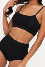 Load image into Gallery viewer, Black Banded Bralet &amp; High Waist Full Knickers Set