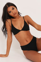Load image into Gallery viewer, Black Ribbed Triangle Bra Lingerie Set